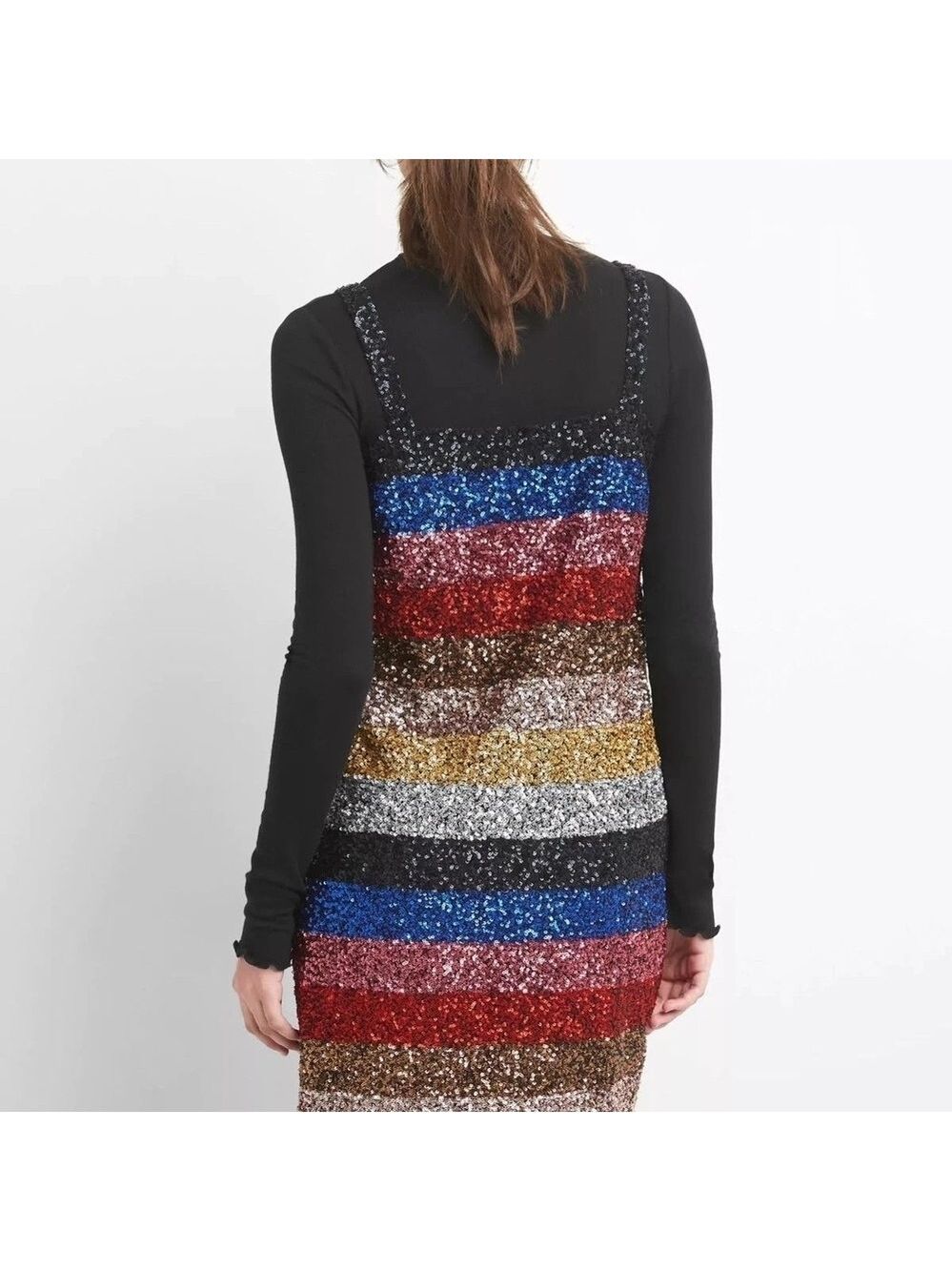 Vintage Y2K GAP Black and Blue Sequin Mock Neck Dress - Picture 2 of 6